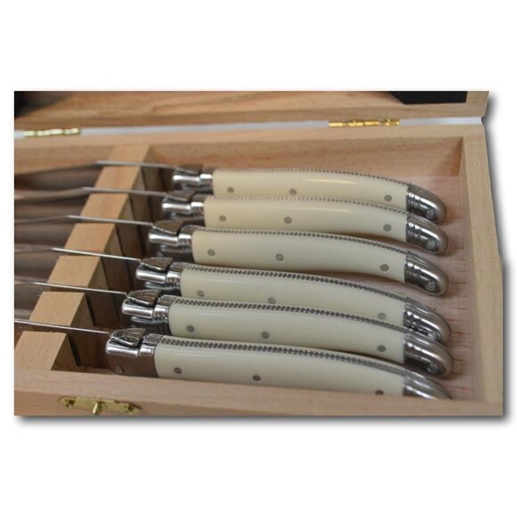 Laguiole Jean Néron 6pc Steak Knife Set Ivory Handles France w/ Box - NIB - Picture 3 of 4